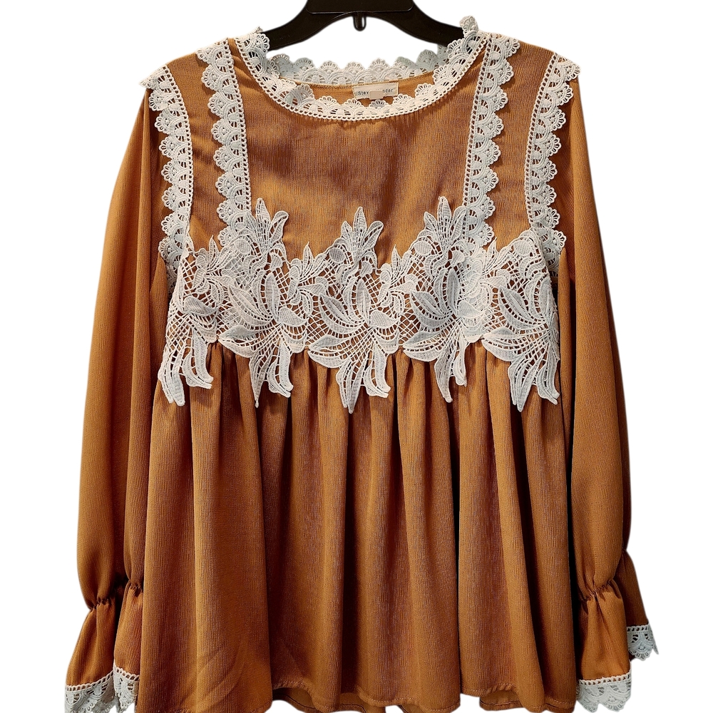 Lace Trimmed Mustard Blouse